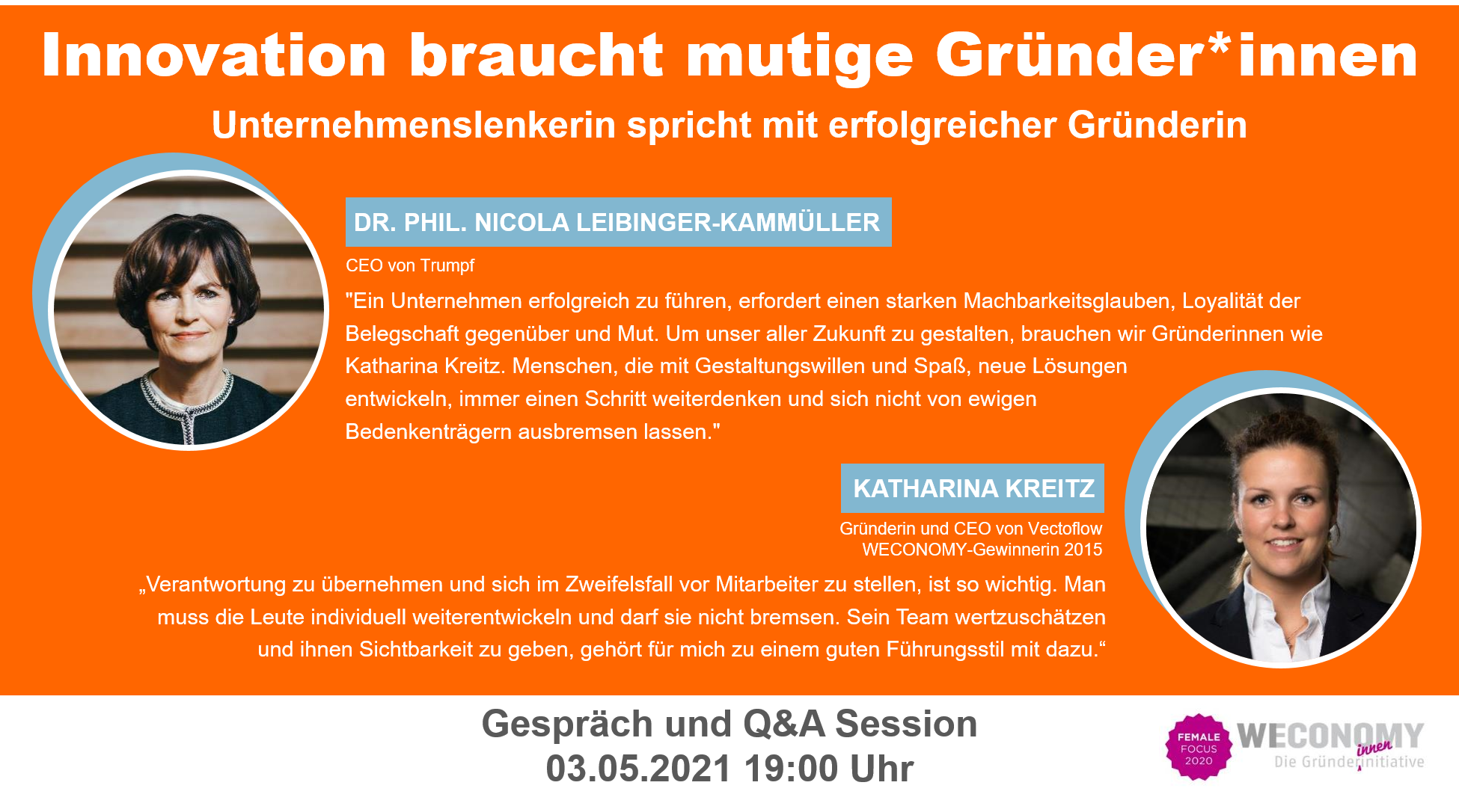 Virtuelle Jubiläumsreihe "Innovation braucht mutige Gründer*innen"