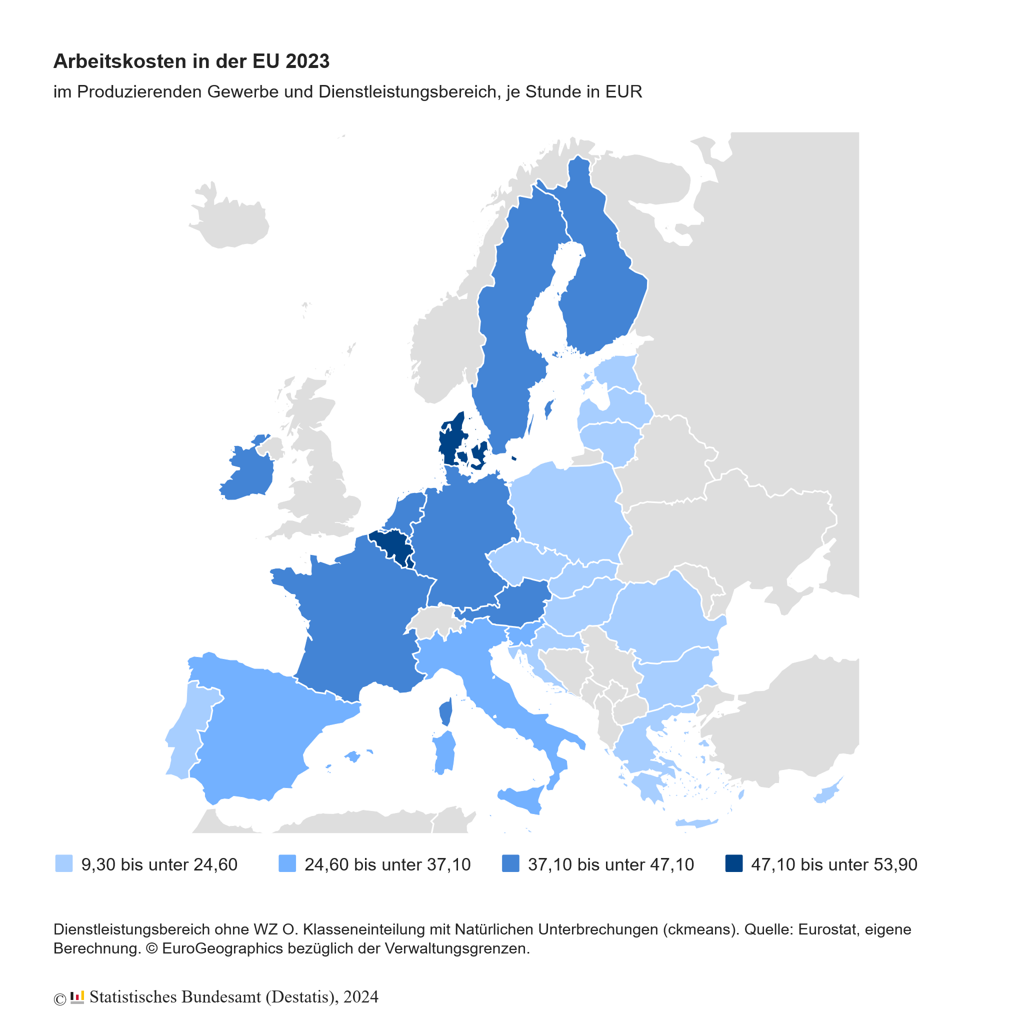 Godzina pracy kosztuje w 2023 r. średnio 41,30 euro, co stanowi szóstą najwyższą wartość w UE.